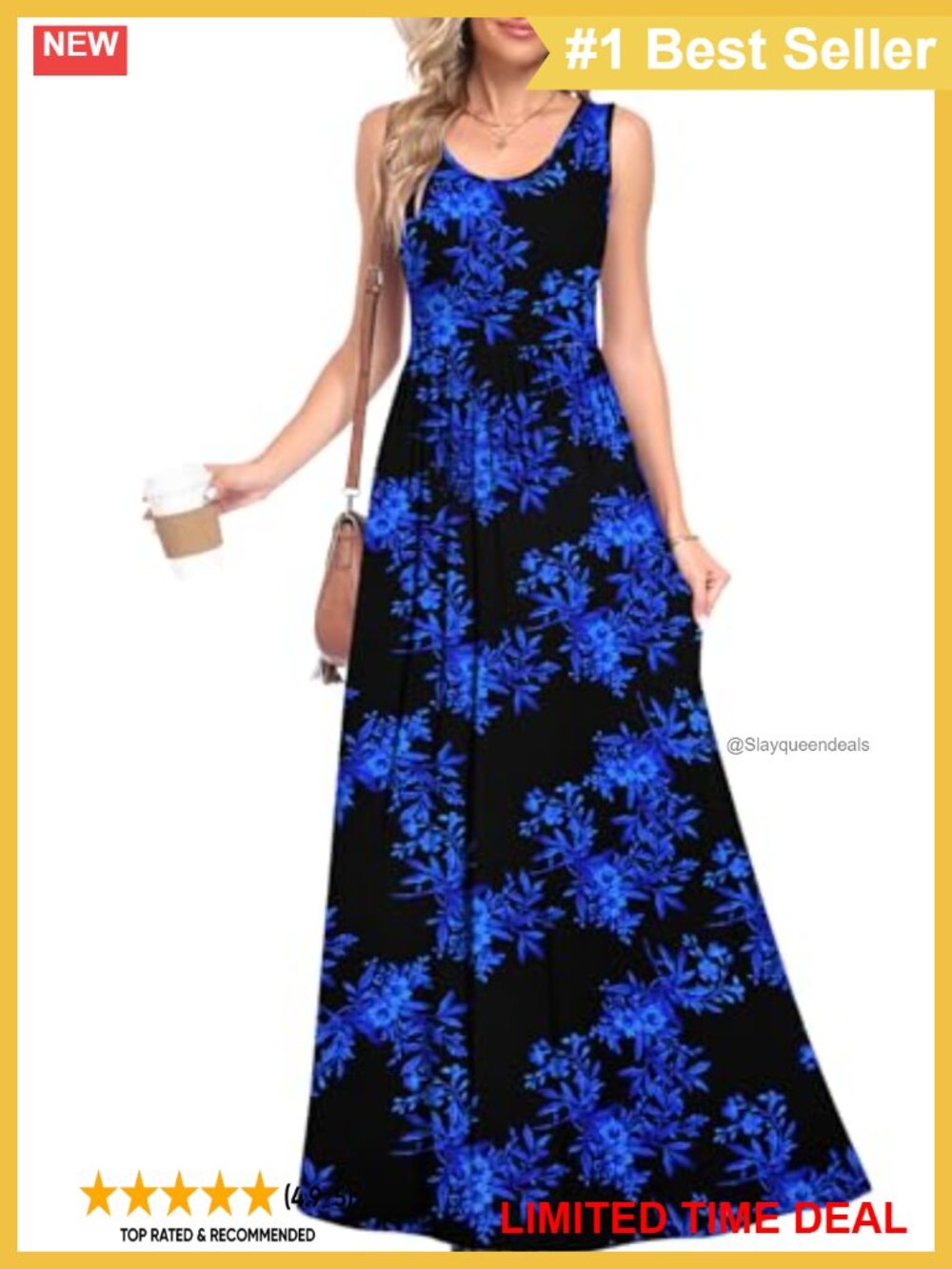 Women's Sleeveless Maxi Dress Casual Sundress Pockets Rayon Spandex A-Line